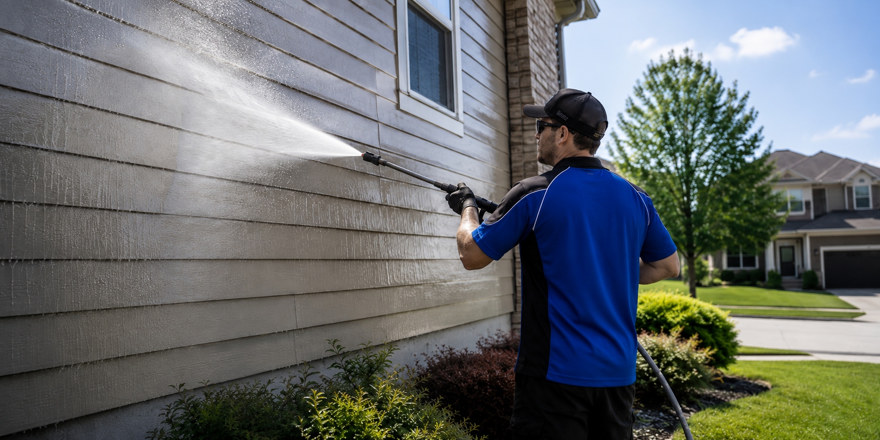 House washing in Jacksonville, NC: soft washed home exterior with clean siding
